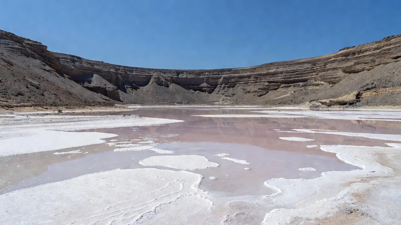 Salinas de Pedra Lume dentro da cratera vulcânica na Ilha do Sal